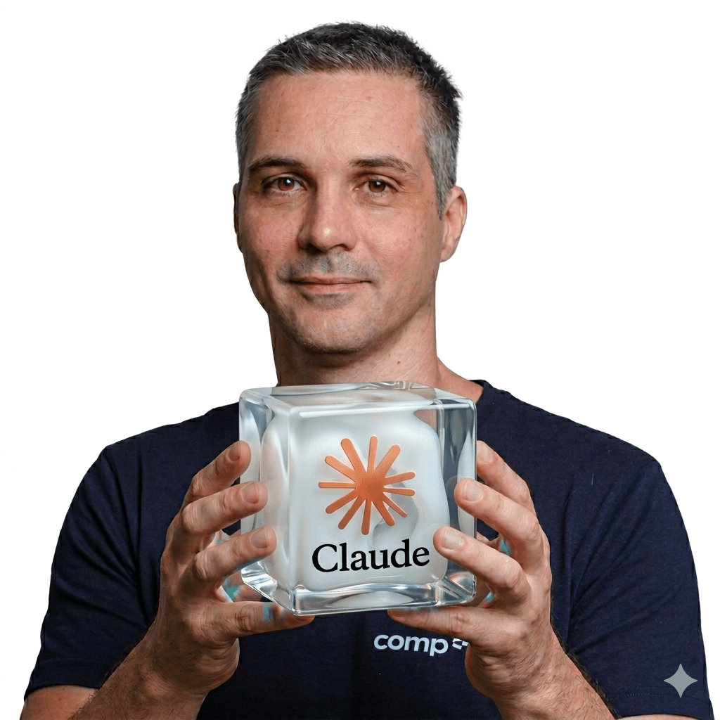 Bruno DeMarco, quem conduz o workshop, segurando um cubo do Claude